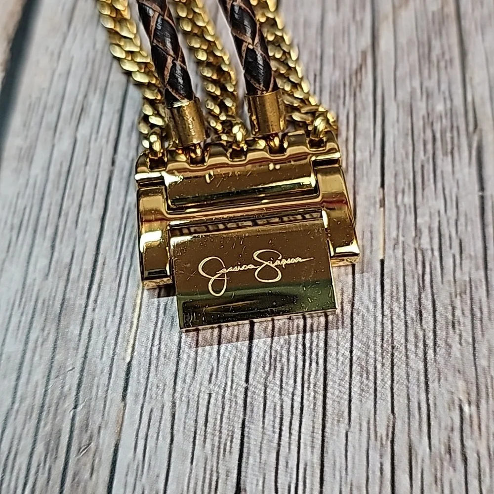 NWT JESSICA SIMPSON MULTI-CHAIN BRAIDED BAND GOLD TONE RECTANGLE WATCH